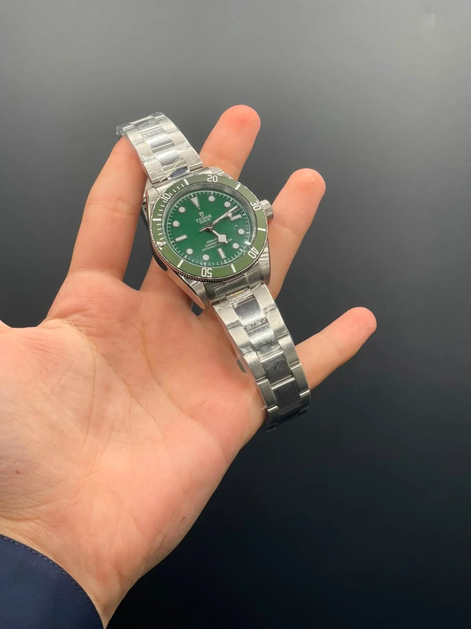 TDR Silver Chain with Green Dial and Green Rotatable Bezel Automatic Watch
