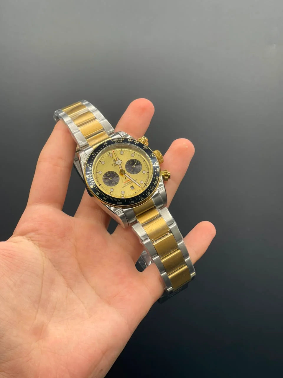 TDR Two Tone Chain with Golden Chronograph Dial Automatic Watch