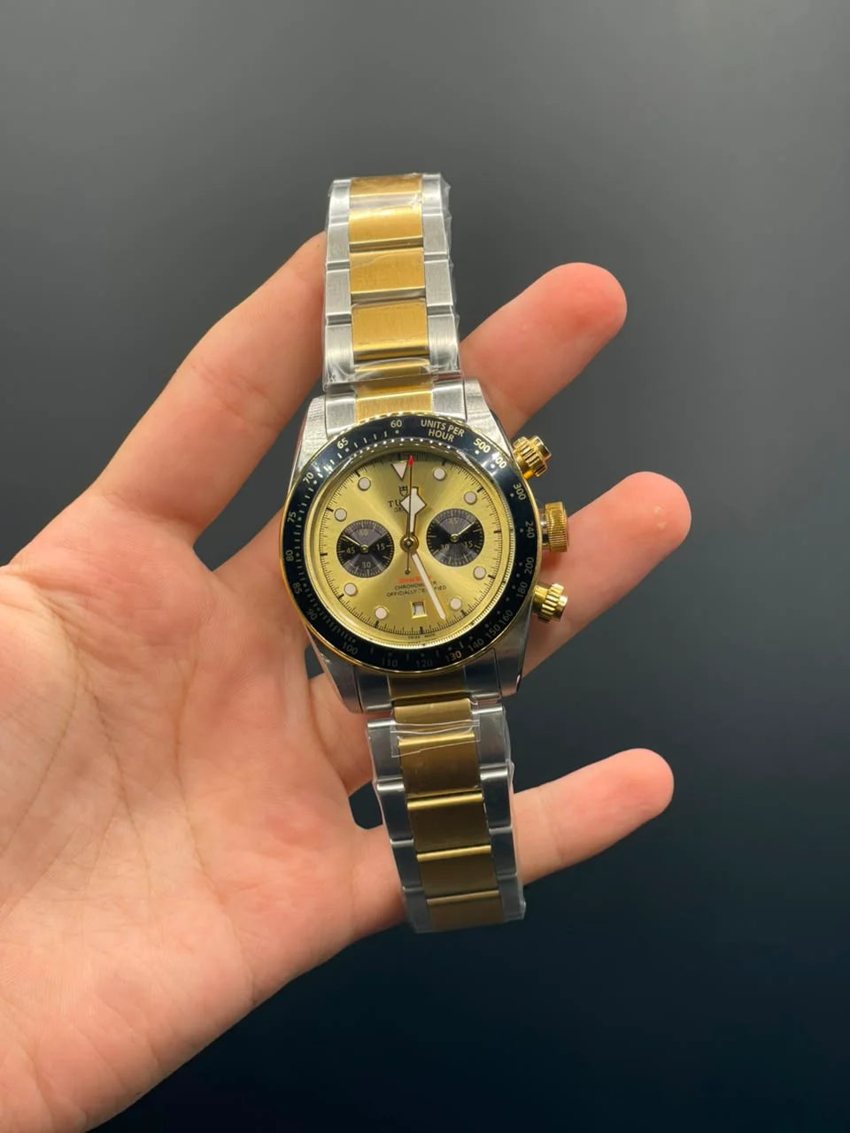 TDR Two Tone Chain with Golden Chronograph Dial Automatic Watch