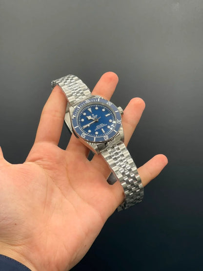 TDR Silver Chain with Blue Dial and Blue Rotatable Bezel Automatic Watch