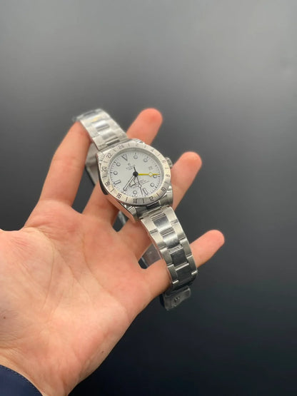 TDR Silver Chain with White Dial and White Rotatable Bezel Automatic Watch