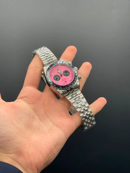 TDR Silver Chain with Pink Chronograph Dial Automatic Watch