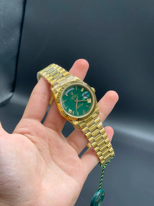 Golden Presidential Chain with Money Green Day-Date Dial Automatic Watch