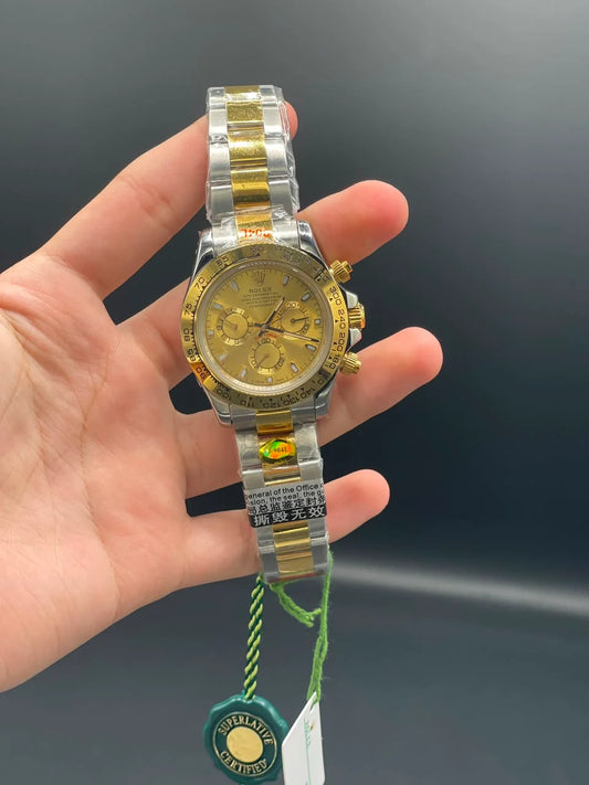 Two Tone Chain with Golden Daytona-Style Dial Automatic Watch