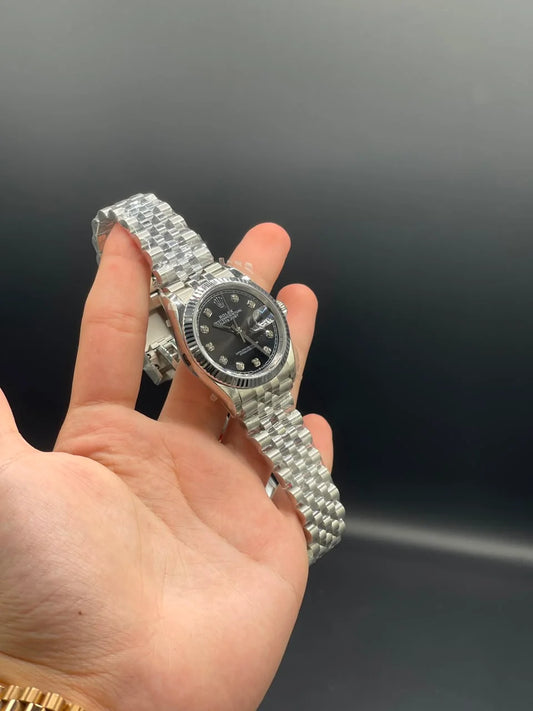 Silver Jubilee Chain with 36mm Black Datejust-Style Dial Automatic Watch