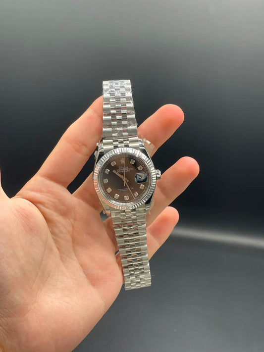 Silver Jubilee Chain with 36mm Black Datejust-Style Dial Automatic Watch