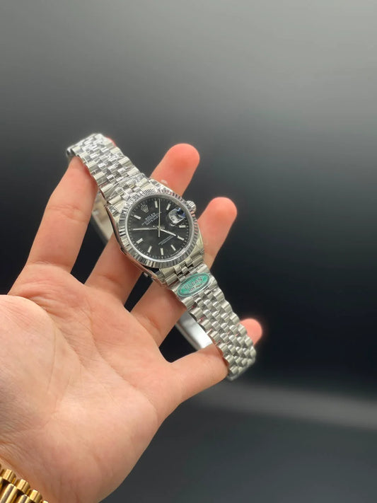 Silver Jubilee Chain with 36mm Black Datejust-Style Dial and Stick Indices Automatic Watch