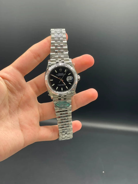 Silver Jubilee Chain with 36mm Black Datejust-Style Dial and Stick Indices Automatic Watch