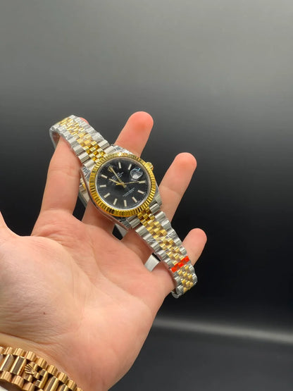 Two Tone Jubilee Chain with Black Datejust-Style Dial Automatic Watch
