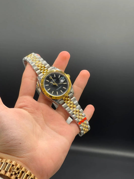 Two Tone Jubilee Chain with Black Datejust-Style Dial Automatic Watch