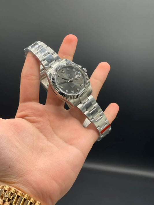 Silver Oyster Chain with Gray Datejust-Style Dial Automatic Watch