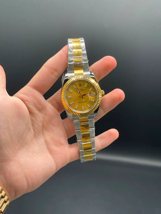 Two Tone Oyster Chain with Golden Datejust-Style Dial Automatic Watch