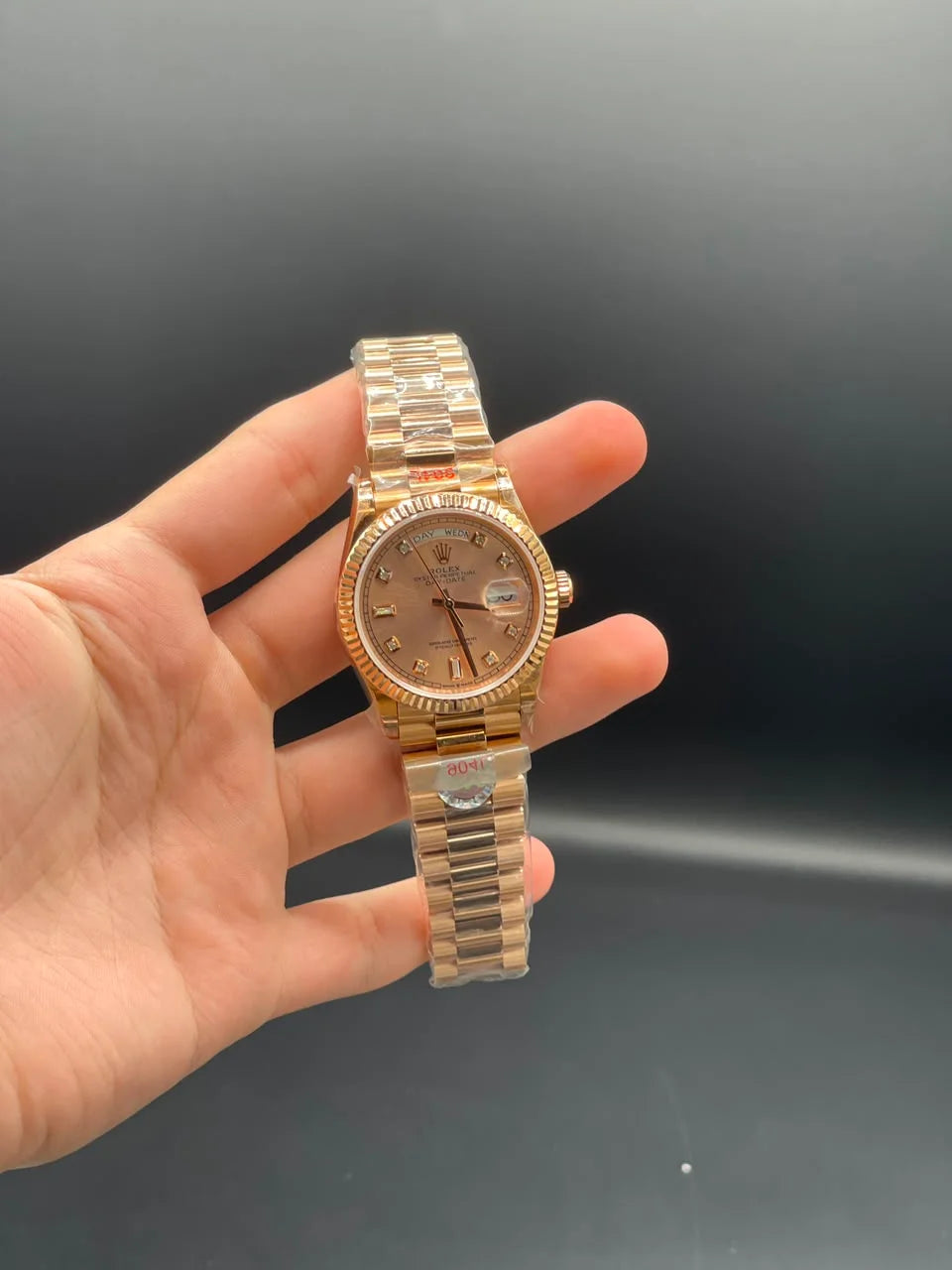 Rose Gold Presidential Chain with 36mm Salmon Day-Date Dial Automatic Watch