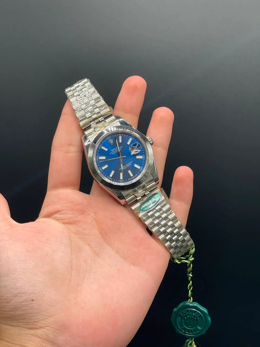 Silver Jubilee Chain with Blue Datejust-Style Dial and Plain Bezel Automatic Watch