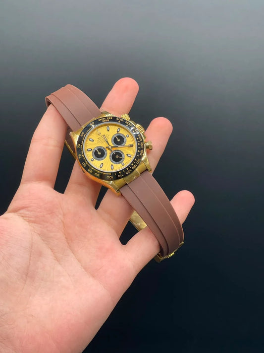 Brown Oyster-Flex Strap with Golden Daytona-Style Dial Automatic Watch