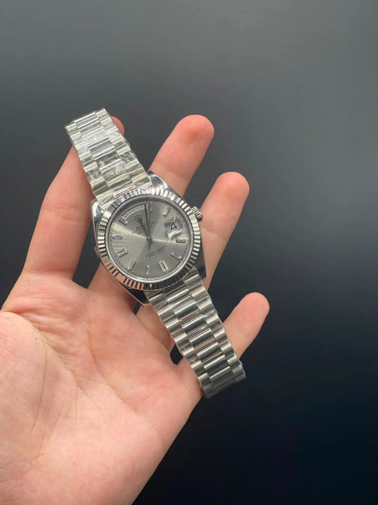 Silver Presidential Chain with Gray Day-Date Dial Automatic Watch
