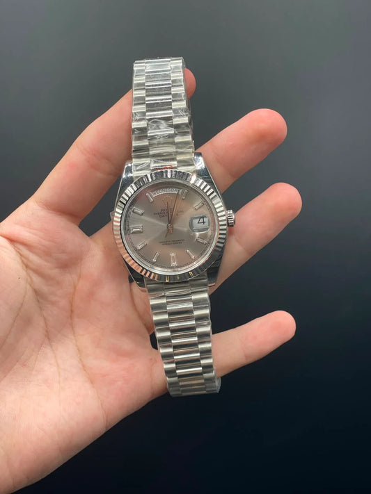 Silver Presidential Chain with Gray Day-Date Dial Automatic Watch