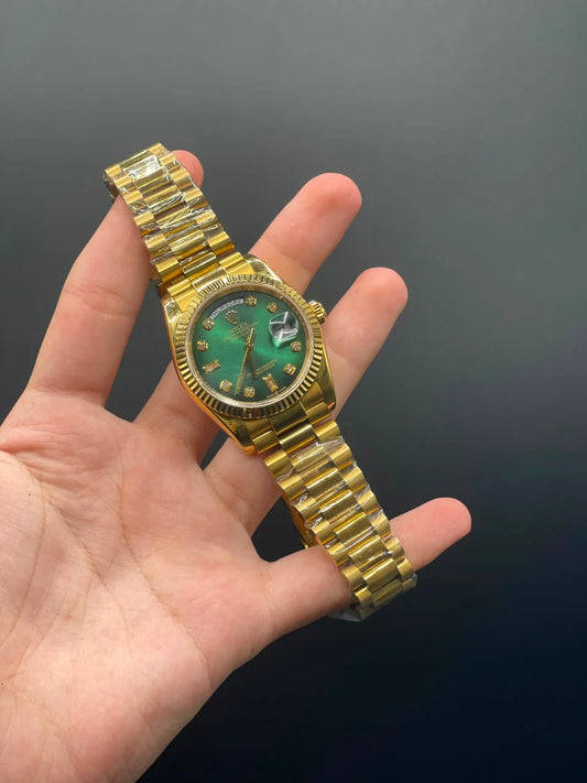 Golden Presidential Chain with 36mm Green Day-Date Dial Automatic Watch