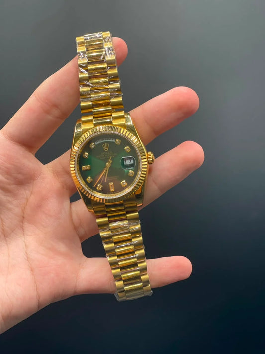 Golden Presidential Chain with 36mm Green Day-Date Dial Automatic Watch