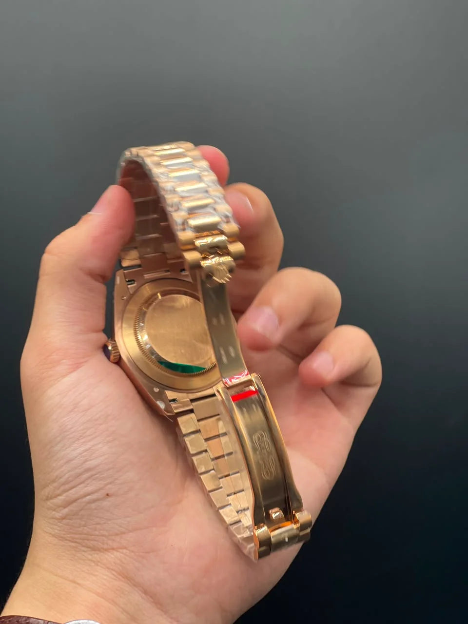 Rose Gold Presidential Chain with Chocolate Day-Date Dial and Stick Indices Automatic Watch