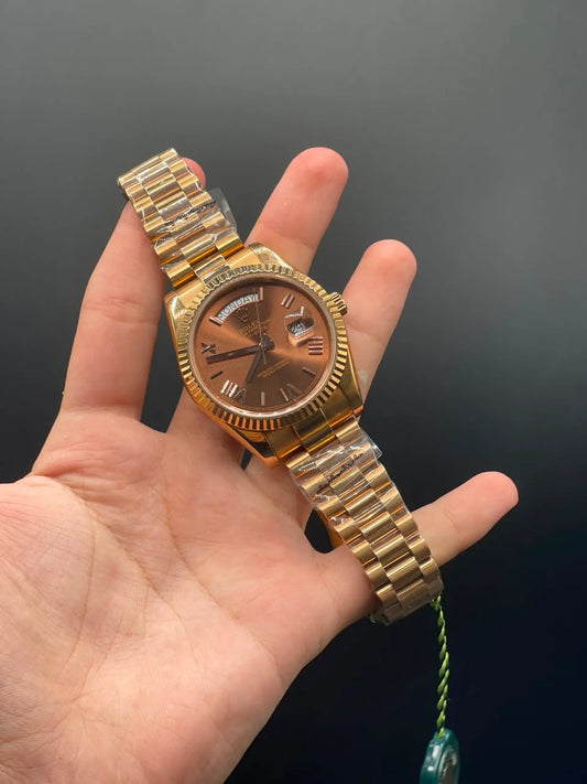 Rose Gold Presidential Chain with Chocolate Day-Date Dial and Roman Indices Automatic Watch