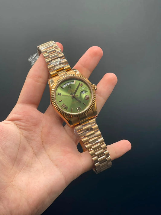 Rose Gold Presidential Chain with Olive Green Day-Date Dial Automatic Watch