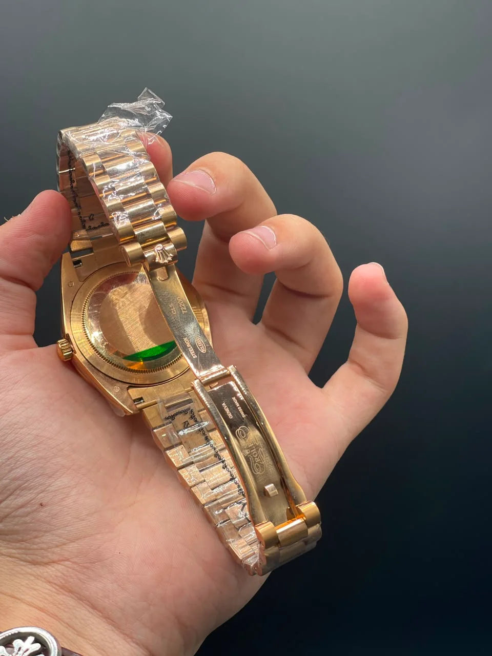 Rose Gold Presidential Chain with Olive Green Day-Date Dial Automatic Watch