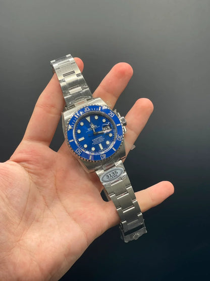 Silver Oyster Chain with Blue Dial and Blue Rotatable Bezel Automatic Watch