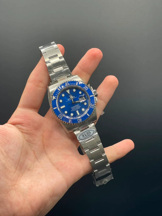 Silver Oyster Chain with Blue Dial and Blue Rotatable Bezel Automatic Watch