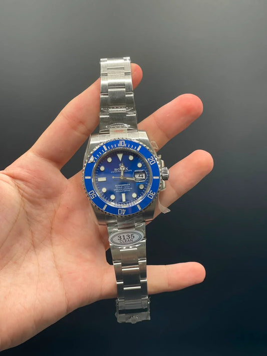 Silver Oyster Chain with Blue Dial and Blue Rotatable Bezel Automatic Watch