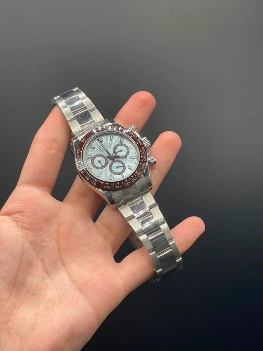 Silver Chain with Blue Daytona-Style Dial Automatic Watch