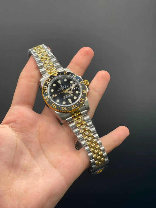Two Tone Jubilee Chain with Black Dial and Rotatable Bezel Automatic Watch
