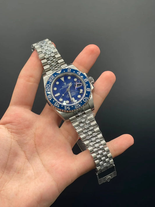Silver Jubilee Chain with Blue Dial and Blue Rotatable Bezel Automatic Watch