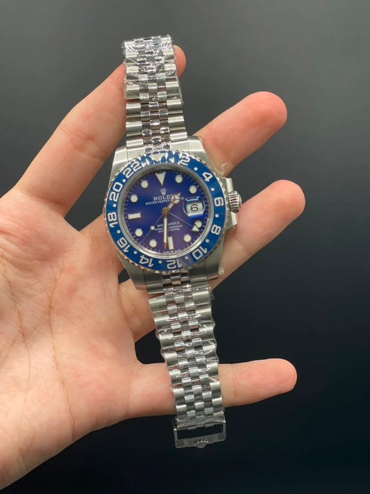 Silver Jubilee Chain with Blue Dial and Blue Rotatable Bezel Automatic Watch