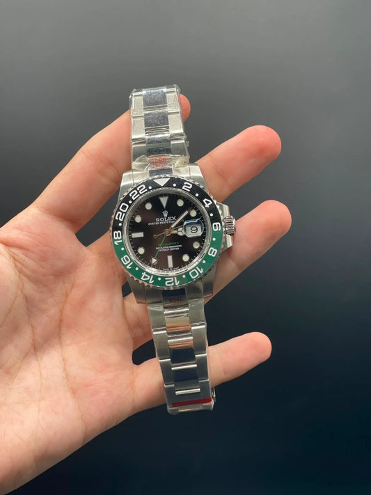 Silver Oyster Chain with Black Dial and Black & Green Rotatable Bezel Automatic Watch