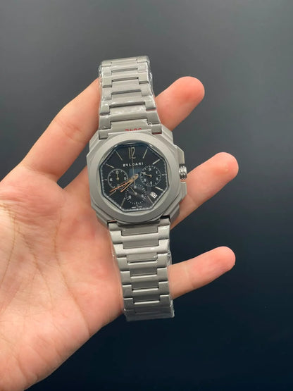 BVLGRI Silver Chain With Black Chronograph Dial Quartz Watch