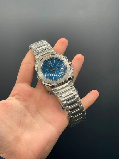 BVLGRI Silver Chain With Blue Chronograph Dial Quartz Watch