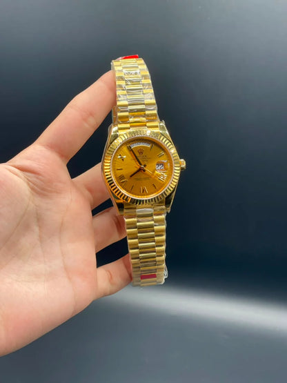 Rlx Golden Presidential Chain With Golden Day-Date Dial Automatic Watch