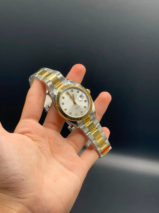 Rlx Two Tone Chain With White Date-Just Dial Automatic Watch