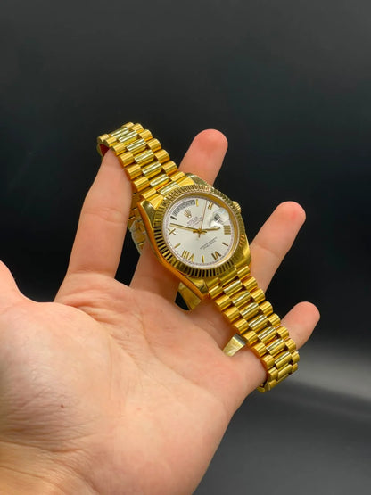 Rlx Golden Presidential Chain With White Day-Date Dial Automatic Watch