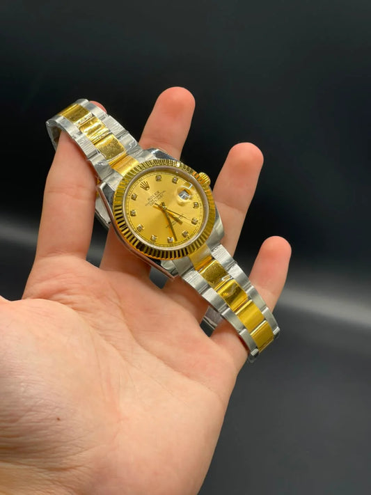 Rlx Two Tone Oyster Chain With Golden Datejust Dial Automatic Watch