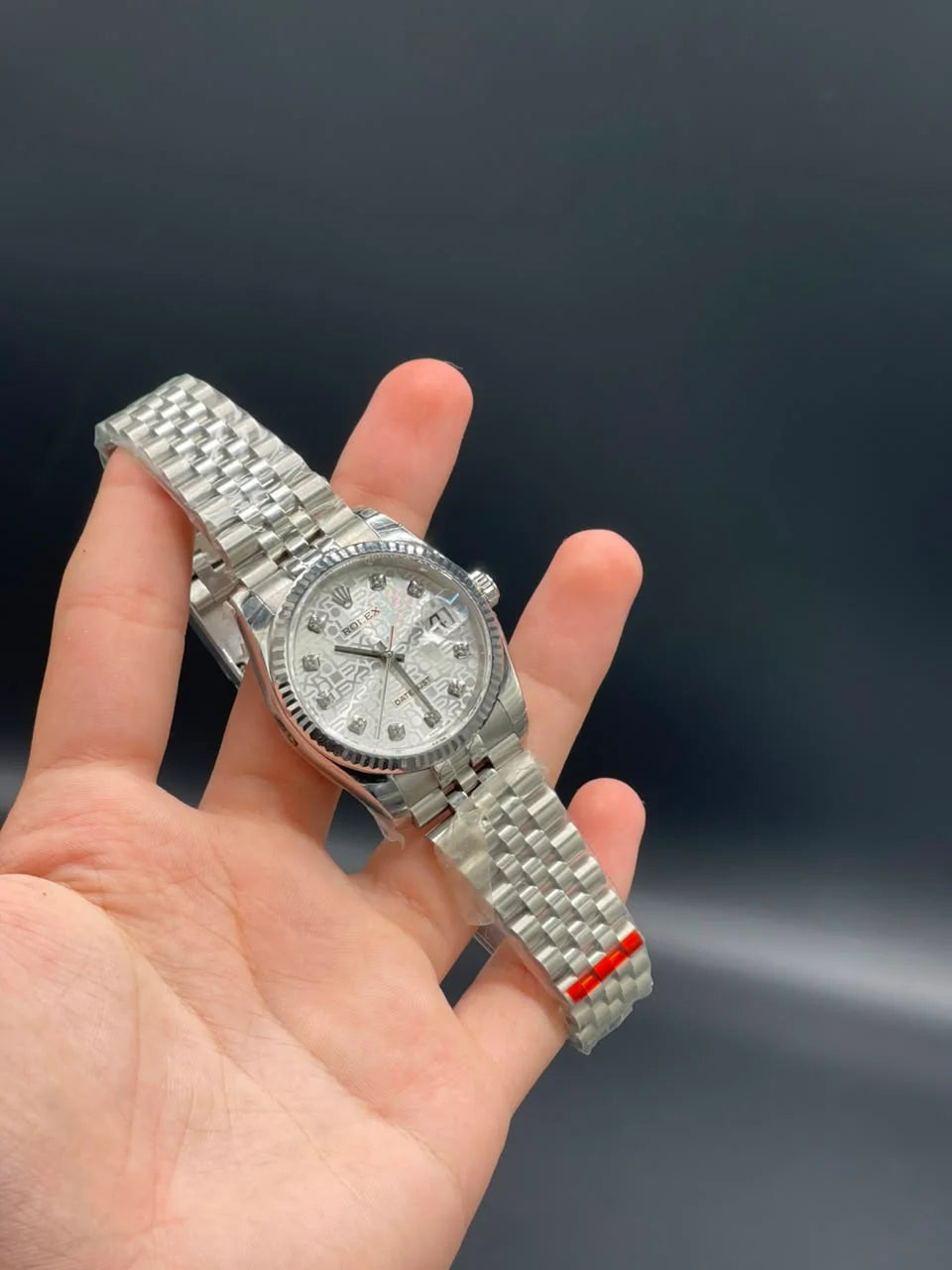 Rlx Silver Jubilee Chain With White Date-Just Textured Dial Automatic Watch