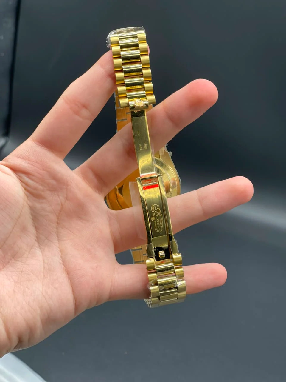 Rlx Golden Presidential Chain With Black Day-Date Dial Automatic Watch