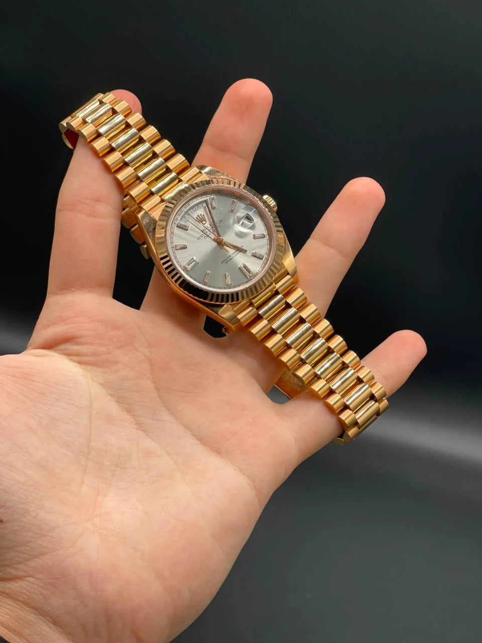 Rlx Rose Gold Presidential Chain With Gray Day-Date Dial Automatic Watch