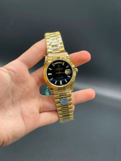 Rlx Golden Presidential Chain With Golden Day-Date Dial With Blue Line Automatic Watch