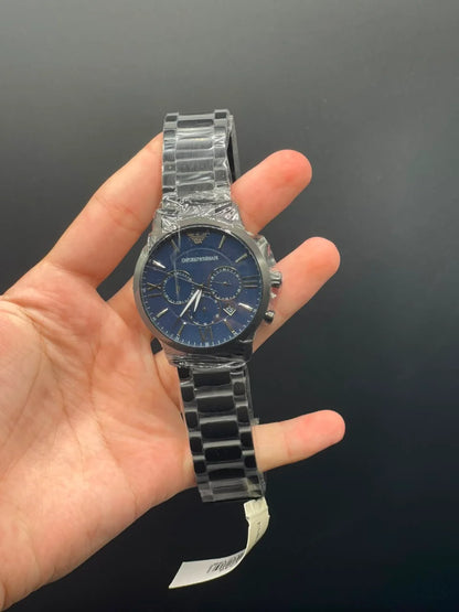 Emporio Armni Black Chain with Blue Chronograph Dial Quartz Watch