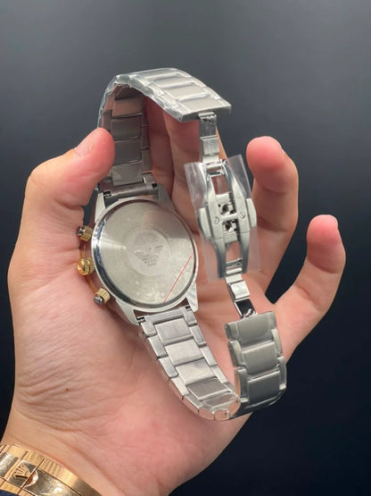 Armni Silver Chain with Green Chronograph Dial and Golden Bezel Automatic Watch