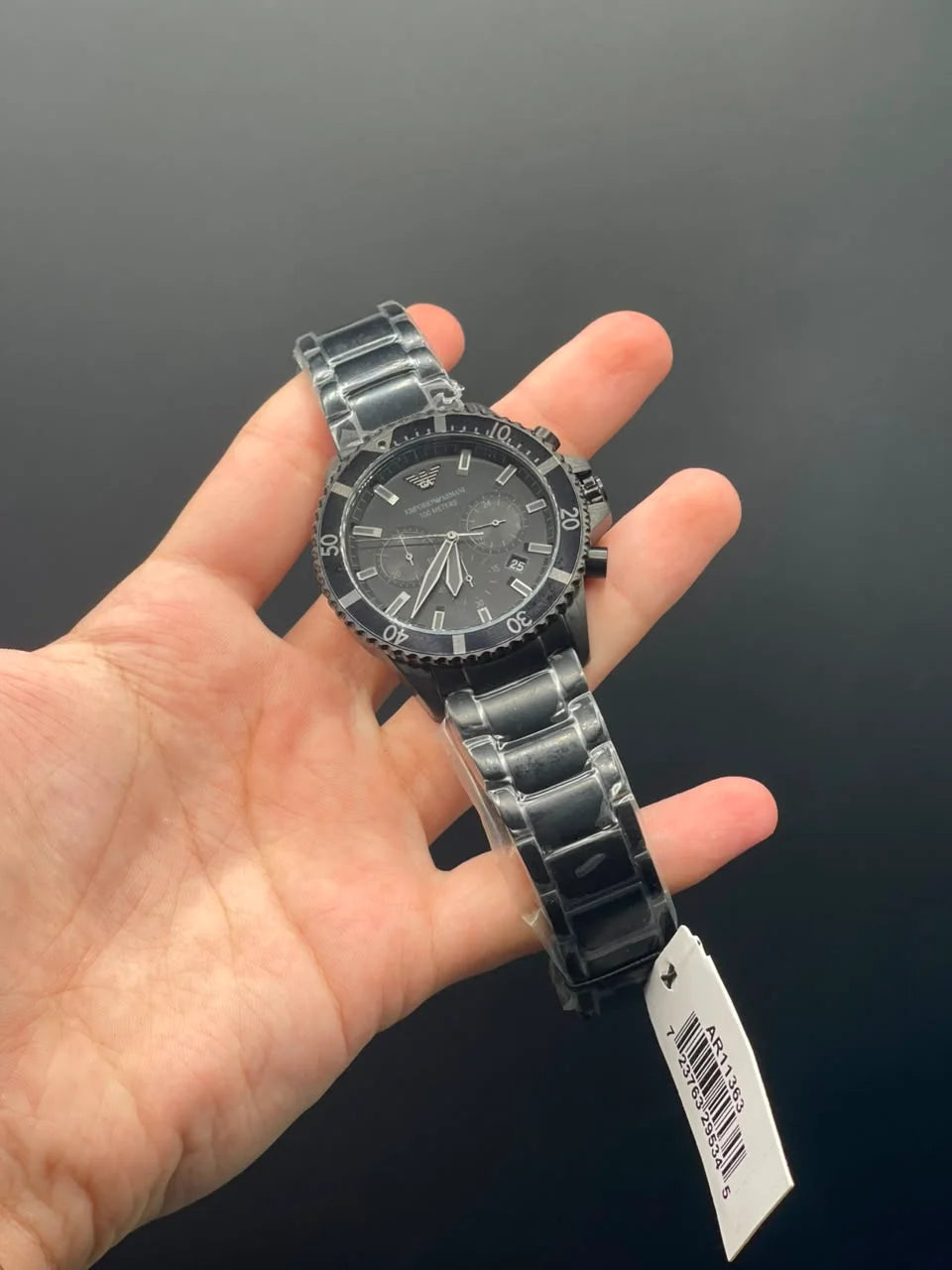 Emporio Armni Black Chain with Black Chronograph Dial and Black Rotatable Bezel Quartz Watch
