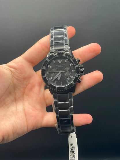 Emporio Armni Black Chain with Black Chronograph Dial and Black Rotatable Bezel Quartz Watch