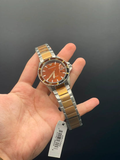 Emporio Armni Two Tone Chain with Brown Dial and Two Tone Rotatable Bezel Quartz Watch
